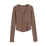 Women T-Shirt V-neck Solid Color Bottoming Shirt Women's Autumn Winter Coat