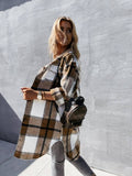 Plaid Trench Coat Straight Single-Breasted Plaid Long Sleeve Shirt