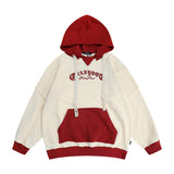 Men Hoodie Crew Neck Hooded Sweater Contrast Color Embroidery Long Sleeve Loose Top