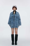 Unisex Jacket Autumn Stitching Zipper Denim Coat Women's Clothing