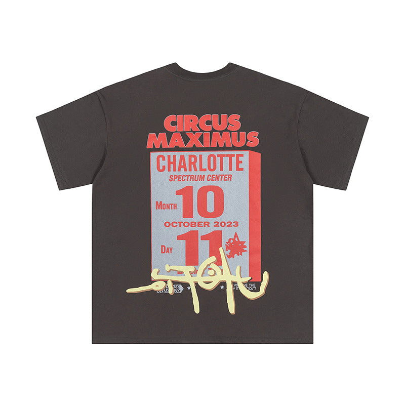 Travis Scott T-Shirt Travis Scott Short Sleeve Circus Letter Print Casual Loose Short Sleeve