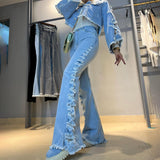 Women Cargo Pants Loose Trousers Stitching Design Sense Bell-Bottom Pants