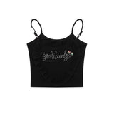 Women Vest Letter Rhinestone Strap Girls Slim Bottoming