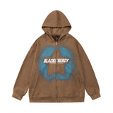 Men Hoodie Five-Pointed Star Spray Painting Printed Hoodie Loose Zip Coat
