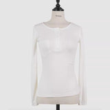 Women Long Sleeve Shirt Half-Open Collar Button round Neck Top for Women