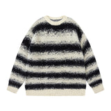 Men Long Sleeve Shirt Navy Fur Striped Knitted Couple's Tops All-Match Sweater for Men and Women