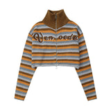 Women Sweater Stand Collar Knitted Women's Autumn Letter Sweater Coat