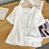 Women T-Shirt Shirt Women's Short-Sleeved Summer Embroidered Top V-neck