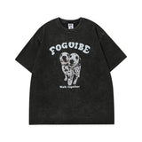 Men T Shirt Vintage Printed Washed Distressed Couple Short Sleeve T-shirt Men and Women