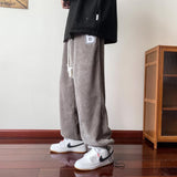 Men Sweatpants Woven Design Sports Casual Retro Loose Straight