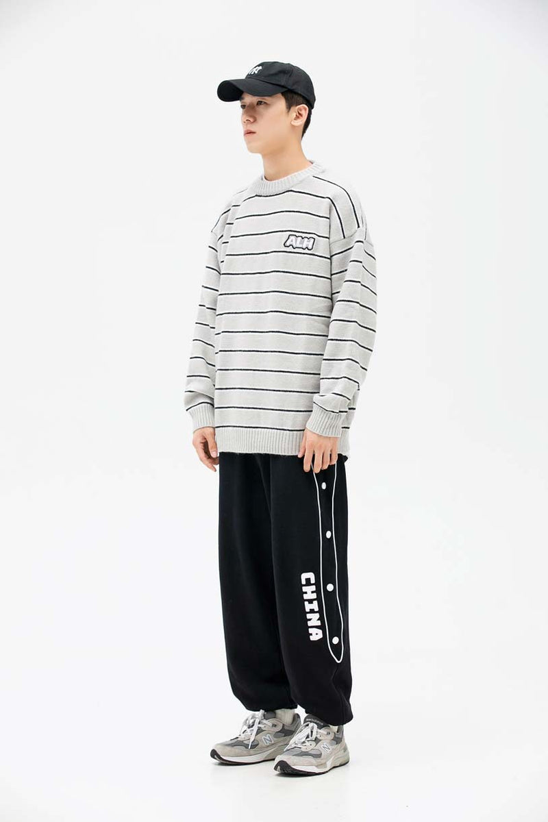 Unisex Sweater Autumn Pinstripe round Neck Sweater