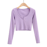 Women T-Shirt V-neck Slim T-shirt Women Short Long Sleeve Top