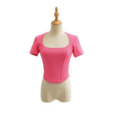 Women's T-Shirt V-neck Short-Sleeved T-shirt Women's Summer High Waist Top