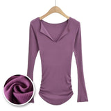 Women T-Shirt Top Women's Autumn Winter Sexy V Flip T-shirt