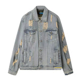 Men Denim Jacket Men's Loose Hole Denim Camouflage Coat