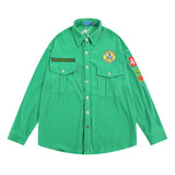 Men Long Sleeve T Shirt Men's Ins Loose Casual Embroidered Lapel Shirt Coat