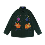 Men Long Sleeved T Shirt Embroidered Long Sleeve Shirt Boys Loose Casual Jacket Lapel Shirt Ins
