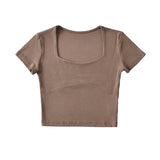 Women T-Shirt Short-Sleeved T-shirt Spring and Summer Solid Color Short Top