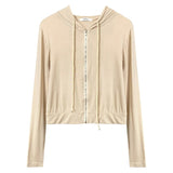 Women Long Sleeve Shirt Hooded Zipper Sweatshirt Long Sleeve Short Top Tube Top Vest