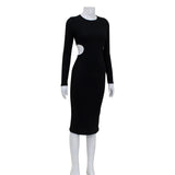 Women Desses Autumn and Winter round Neck Long Sleeve Knitted Dress Hip Skirt