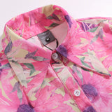 Women Long Sleeve Shirt Flare Sleeve Floral Shirt Women Autumn Hawaii Vacation Style