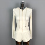 Women Long Sleeve Shirt Hooded Cardigan Long Sleeve Coat Shorts Casual