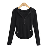 Women T-Shirt Sleeve Hooded T-shirt Women's Spring and Autumn Korean Style Short