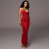 Women Desses Suspender Skirt Ruffled Dress Long Skirt