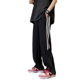 Men Sweatpants Ice Silk Pants Men's Summer Thin Loose Straight Casual Pants Fashion Brand Ins European and American Side Stripes Track Sweatpants