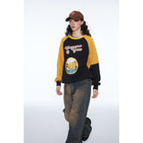 Unisex Hoodie University Style Patchwork Easy Matching round Neck Sweater for Men and Women