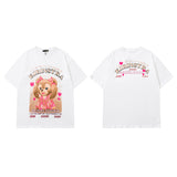 Men T Shirt Rabbit Print Sweet Cool Couple T-shirt Retro College Style Short Sleeve T-shirt