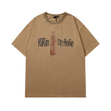 Men T Shirt Distressed Washed Loose Casual Short-Sleeved T-shirt for Men and Women