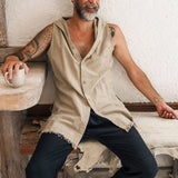 Men's T Shirt Sleeveless Hooded Vest Men's Cotton and Linen