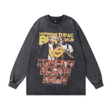 Men Long Sleeve Shirt Printed Washed and Worn Long Sleeve Bottoming T-shirt for Men and Women