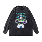 Men Long Sleeve Shirt Vintage Cartoon Printed Distressed Long Sleeve T-shirt for Men and Women Couple