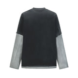 Unisex long-sleeved shirt autum color-blocked fake two-piece