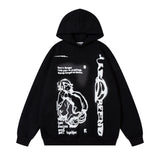 Men Hoodie Line Figure Printed Hoodie Loose Casual Long Sleeves Pullover Hoodie