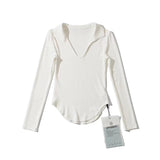 Women T-Shirt Autumn Long Sleeve Lapel V-Shaped Women's T-shirt
