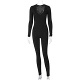 Women Jumpsuit Fashion Solid Color Slim Fit Sports Long Sleeve Jumpsuit