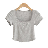 Women T-Shirt Summer Short-Sleeved T-shirt Female Slim Fit Square Collar