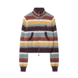 Women Sweater Colorful Striped Stand Collar Sweater Girls' Knitwear Autumn