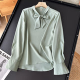 Women T-Shirt Autumn Korean Style Elegant Versatile Solid Color Top Shirt