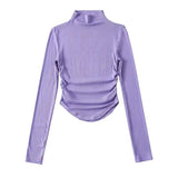 Women T-Shirt Slim Fit Turtleneck Ins Style Autumn Short Elastic Top for Women