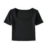 Women T-Shirt Slim-Fit Short-Sleeved T-shirt Summer High Waist Crop Top