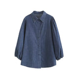 Women T-shirt Denim Shirt Women Spring and Autumn Top Loose Long Sleeve