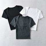 Women T-Shirt Bottoming Shirt Autumn Cropped T-shirt Short Sleeve