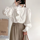 Women T-Shirt Long-Sleeved Shirt Collar Mid-Length Shirt for Women