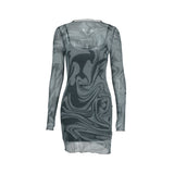 Women Dresses Summer Mesh Printed Dress