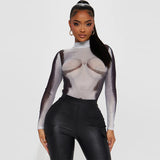 Women Jumpsuit Women's Autumn Fashion Printed Mesh Long Sleeve Jumpsuit