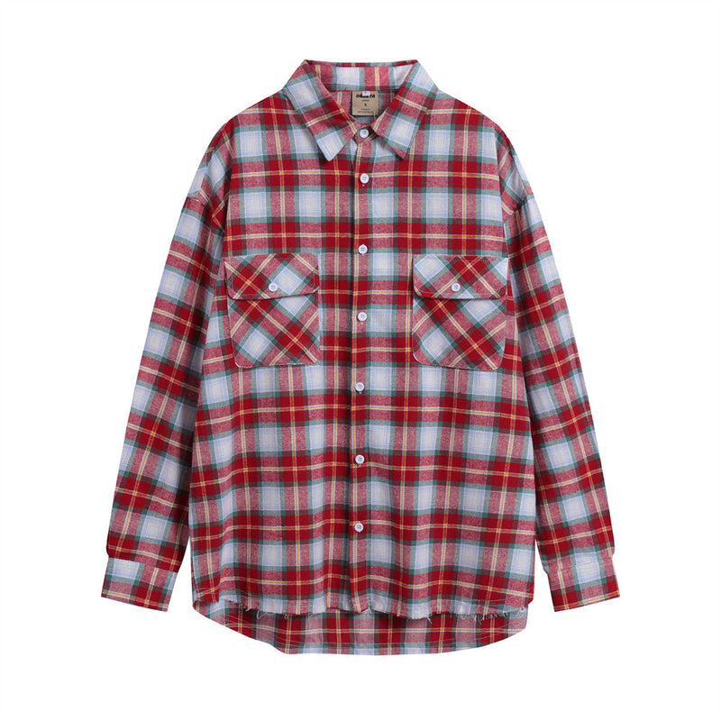 Men Long Sleeved T Shirt Spring and Autumn Plaid Shirt Coat Men's Loose Casual Long Sleeves Shirt